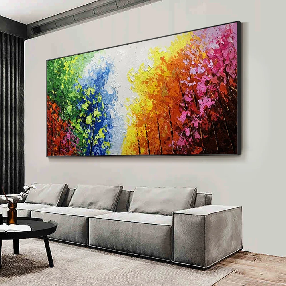 Grande pittura moderna su tela di arte della parete pittura astratta fatta a mano della foresta di paesaggio per la decorazione del soggiorno immagine dipinta a mano - immagine 2