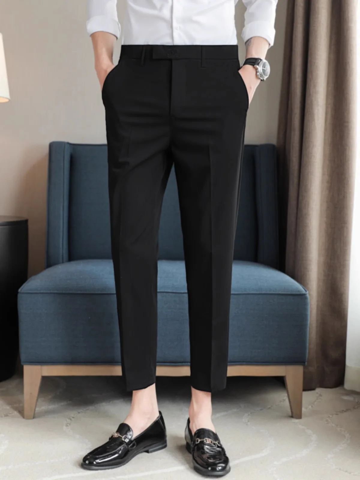 

Spring and autumn slim fit suit pants, men's business casual pants, drape feeling cropped straight leg suit pants 4892