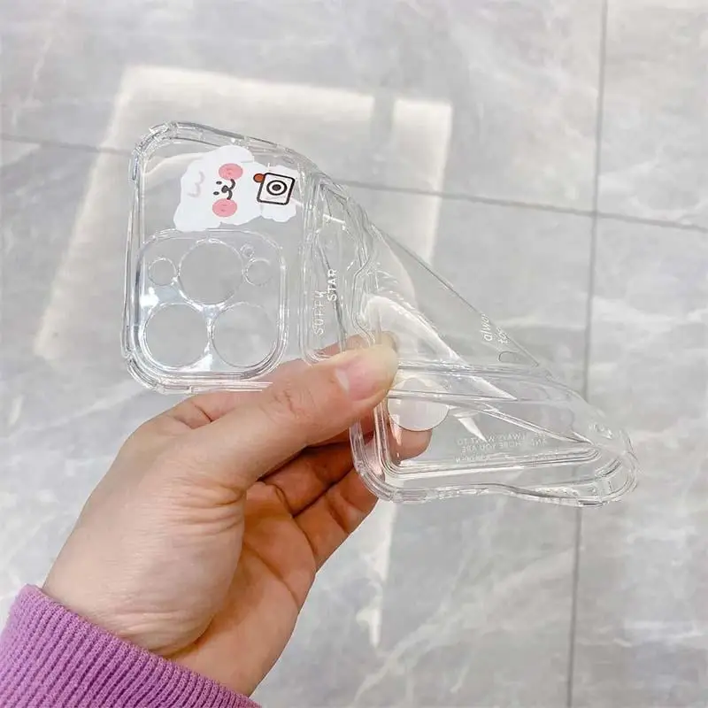 Cartoon Cute Rabbit Bear Card Holder Slot Bag Clear Phone Case For IPhone 17 Air 16 15 14 12 11 Pro Max 13 Mini Plus Soft Cover 6