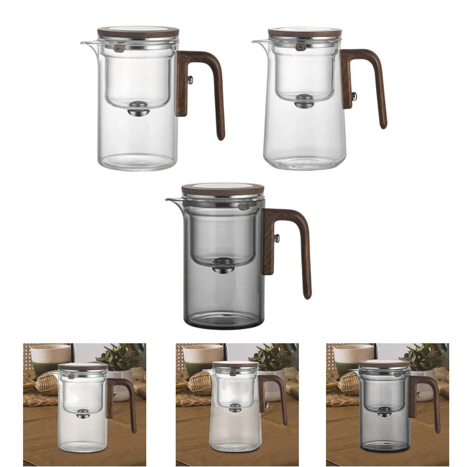 Glass Teapot Wooden Handle,Kettle for Loose Leaf Tea,Portable,Creative,Tea Gifts with Strainer Water Separation for Tea House