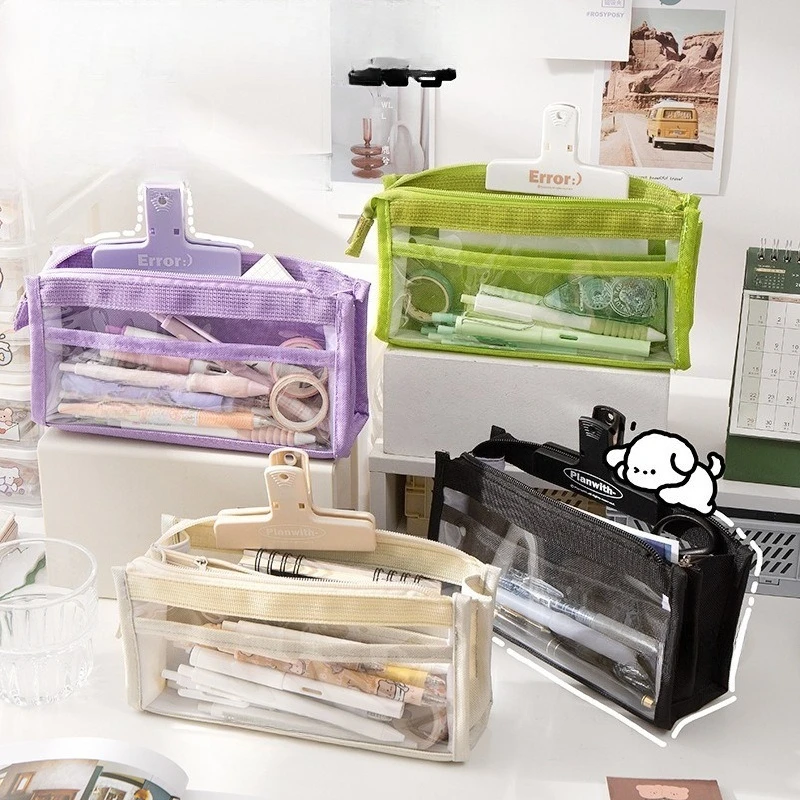 Spacious Transparent Six-Layer Pencil Case with Sleek Design