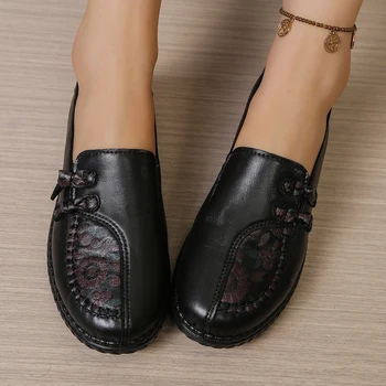 Women's shoes, mom's casual shoes, leather flat shoes, best-selling, elegant and comfortable loafers, free shipping shoes 1
