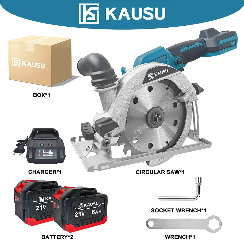 KAUSU Brushless Cordless Circular Saw 6 Inch Multifunctional Cutting Machine Wood Metal Ceramic Tiles Cutter Makita 18V Battery