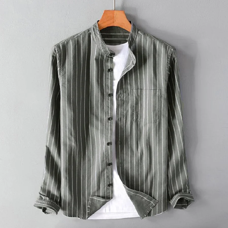 Plus Size 4XL 5XL Cotton Line Shirts Men Casual Multicolor Striped Long Sleeve Fashion T Shirts