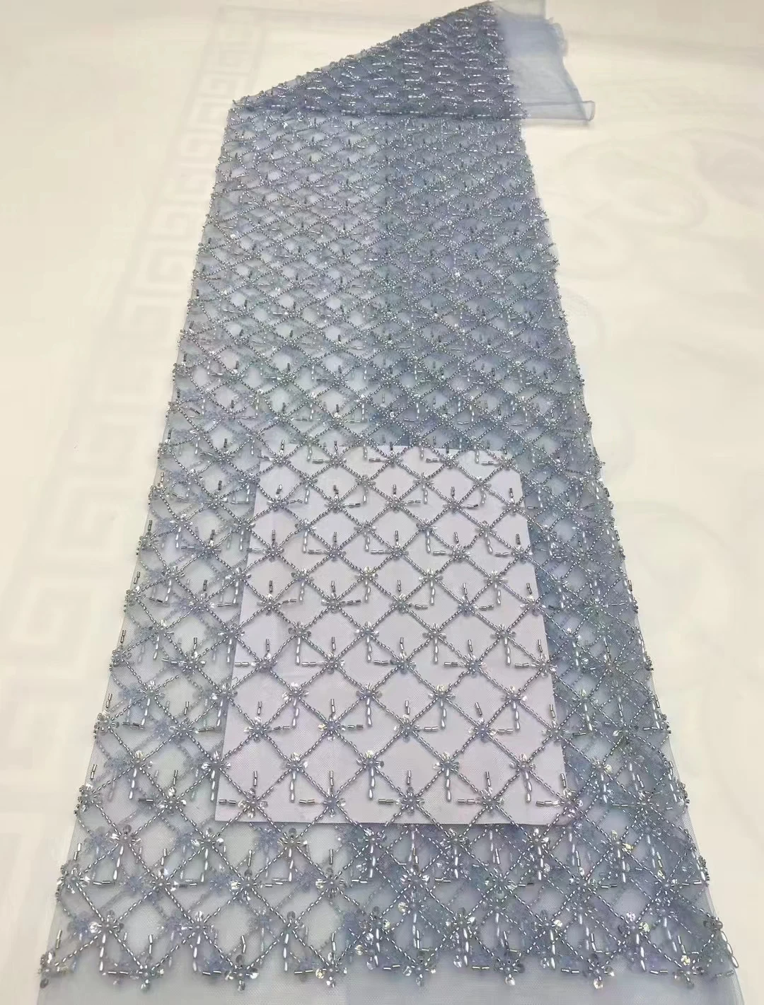 Nigerian Sequins Lace Fabric 2023 High Quality Tube Beads African Embroidery Fabric For Wedding Dress Sewing Mesh Lace 5 Yards S