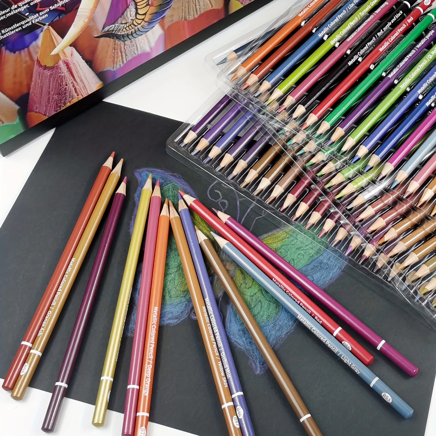 Keyroad Matite, triangolari, metalliche, 12 pezzi, colori misti (12 x