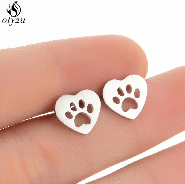 Lovely Stainless Steel Cat Earrings for Women Children Jewelry Trendy Cute Animal Dog Paw Stud Earrings Girls Birthday Gifts 439