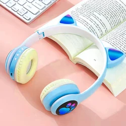 Adorable LED Light - Up Wireless Cat Ear Headphones - Pink Stereo Bluetooth Headset (Green)