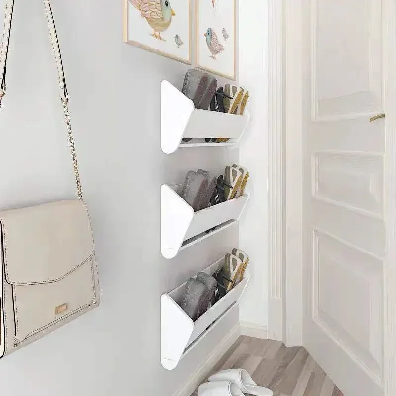 Ultrathin Shoe Rack Behind the Door Simple Narrow Shoe Cabinet Home Space-Saving Shelf Sticker Wall Hanging Free Punch