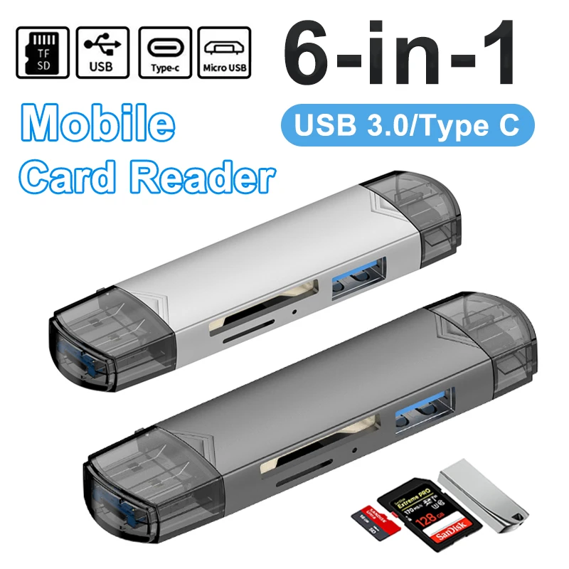 

6 в 1 USB 3,0 Мобильный кард-ридер для мобильного телефона Ноутбук USB Micro Tpye C U Диск Передача Универсальная скоростная передача