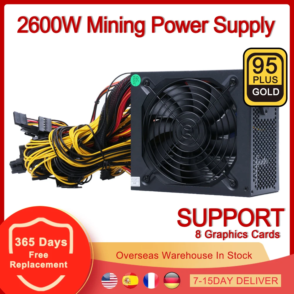 Mining Power Supply Source Psu Atx 110v 240v 1800w 2000w 2400w 2600w Support 8 Gpu Graphics Card