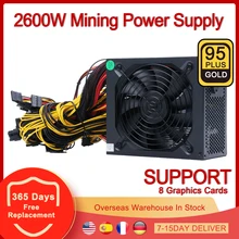 110V 240V 2600W Mining Power Supply Source PSU ATX 95% Efficiency Support 8 Graphics Card Bitcoin Ethereum BTC ETH Miner