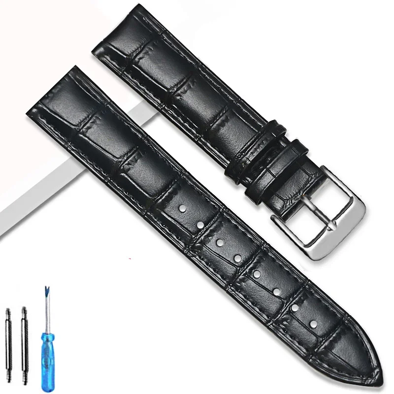 Premium Genuine Leather Watchband Strap with Steel Pin Buckle - High-Quality Wrist Bracelet with Tool Included