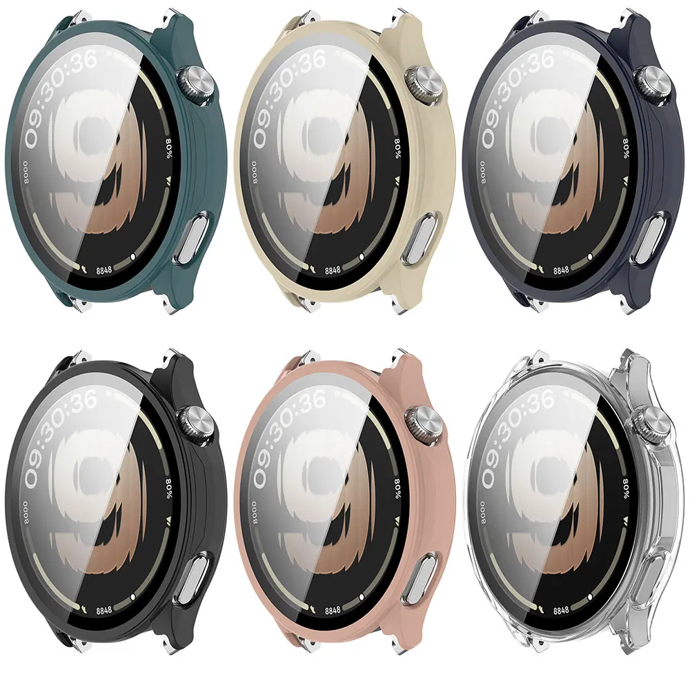 OnePlus Watch Lite PC용 케이스 + 유리 올라운드 범퍼 긁힘 방지 보호 커버 + OPPO Watch S용 화면 보호기