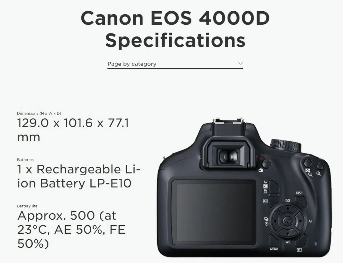 Canon EOS 4000D DSLR Camera Specifications