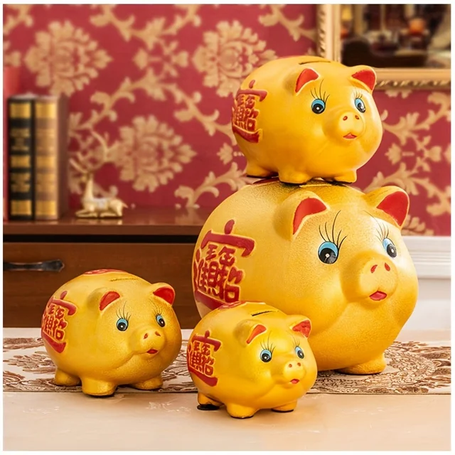 Unique Golden Piggy Bank - teaching kids to save with an oversized piggy bank