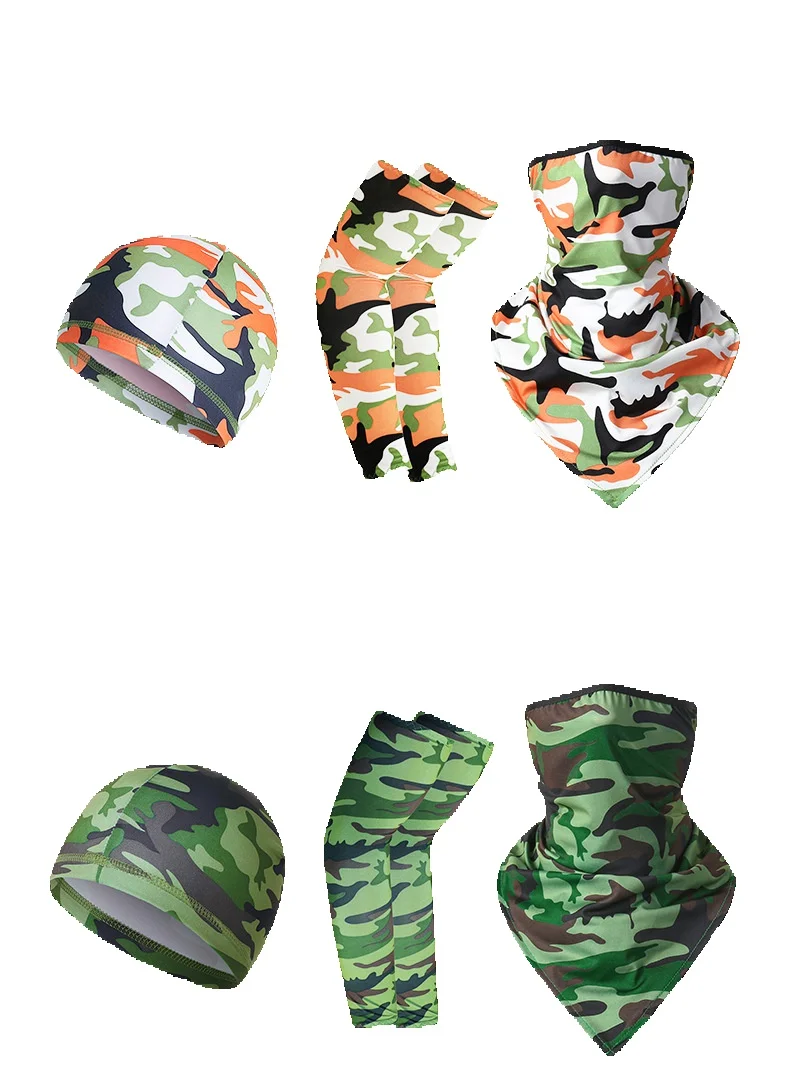 Nuevo gorro de ciclismo con protección solar para exteriores, bufanda triangular de seda con orejas colgantes, funda de hielo para deportes de bicicleta, combinación de tres piezas_voghion.com