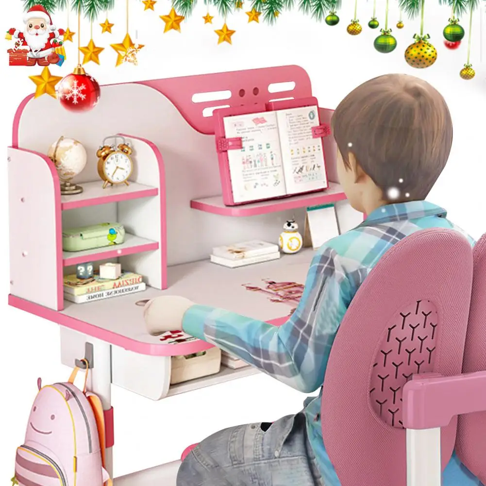 2 Pcs School Desk Chair Set, Dual Backrest Support Liftable Study Table Chair Set, Spacious Kids Table Chair Set Kid Furniture 2