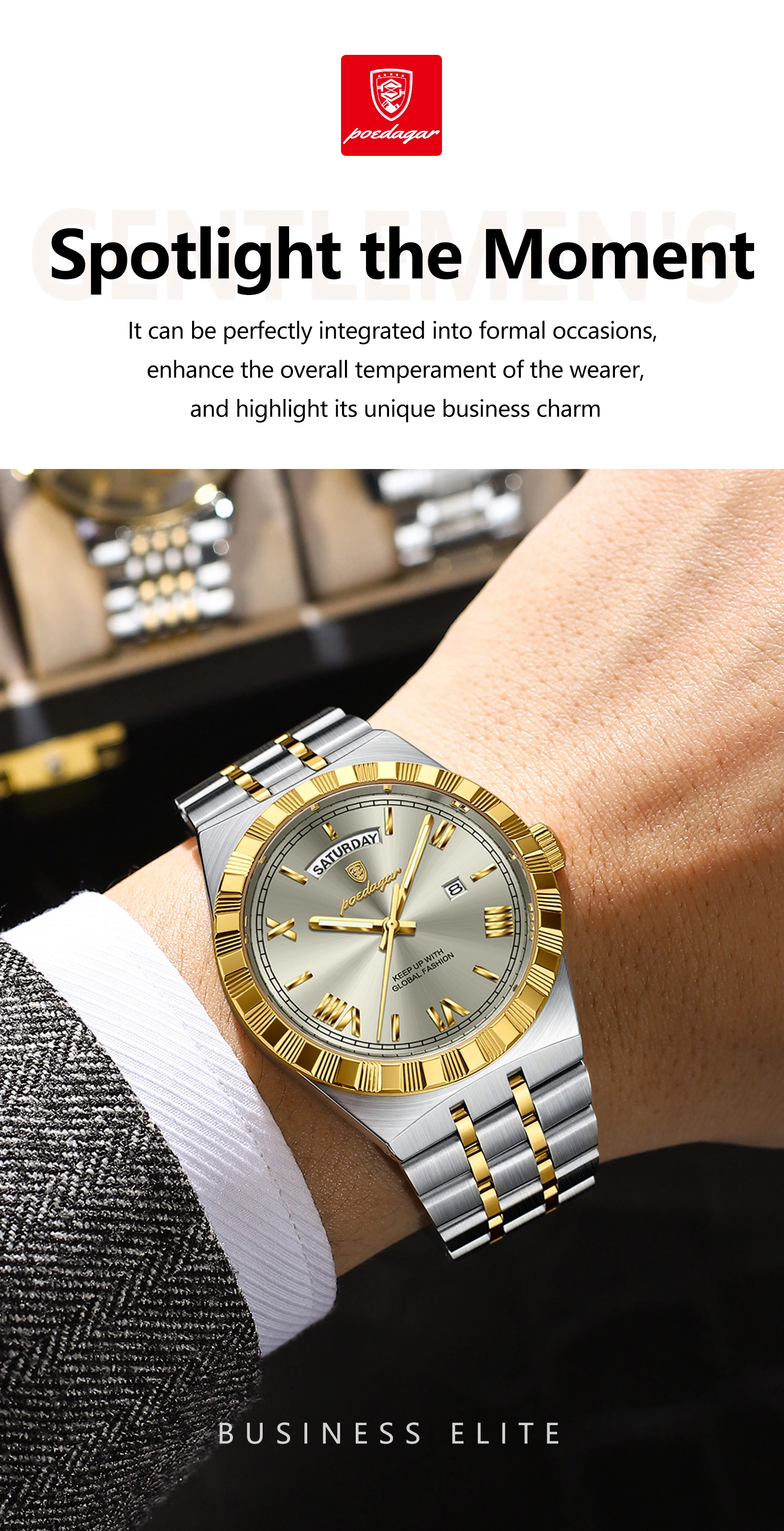 Luxury Mens Quartz Watch - Waterproof Luminous Stainless Steel Business Wristwatch