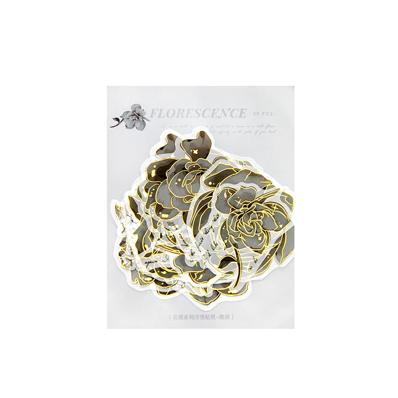 Bronzing Flowers Stickers pack 30 pcs Decorative Adhesive Diy Sticker for Diary Album Scrapbooking material