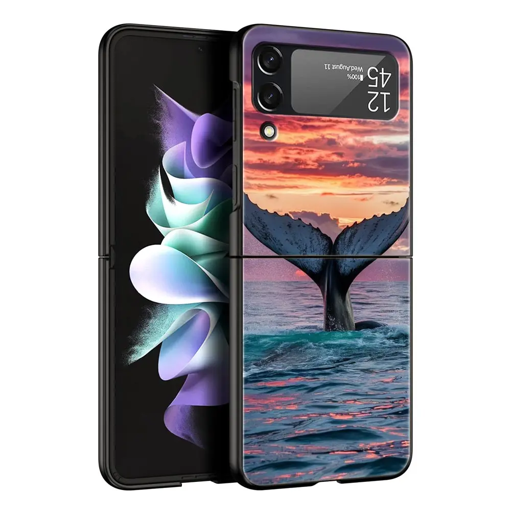 Ocean Whale Shark Swimming Design Black Hard Folding Phone Case