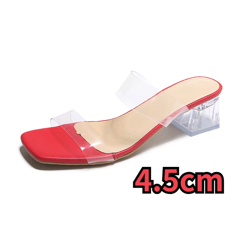 

Женские тапочки, Новинка лета 2023, модная прозрачная пикантная обувь с открытым носком для женщин, уличная женская обувь с квадратным носком на высоком каблуке