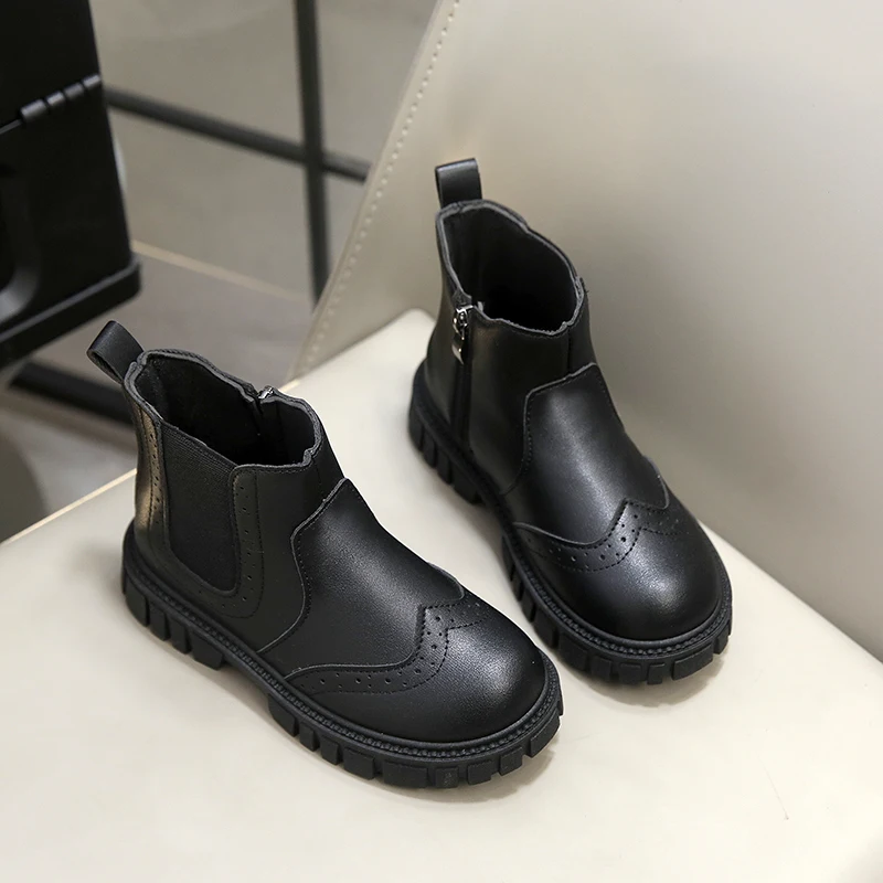 Leather Kids Ankle Boots Soft Bottom Non Slip Autumn Winter
