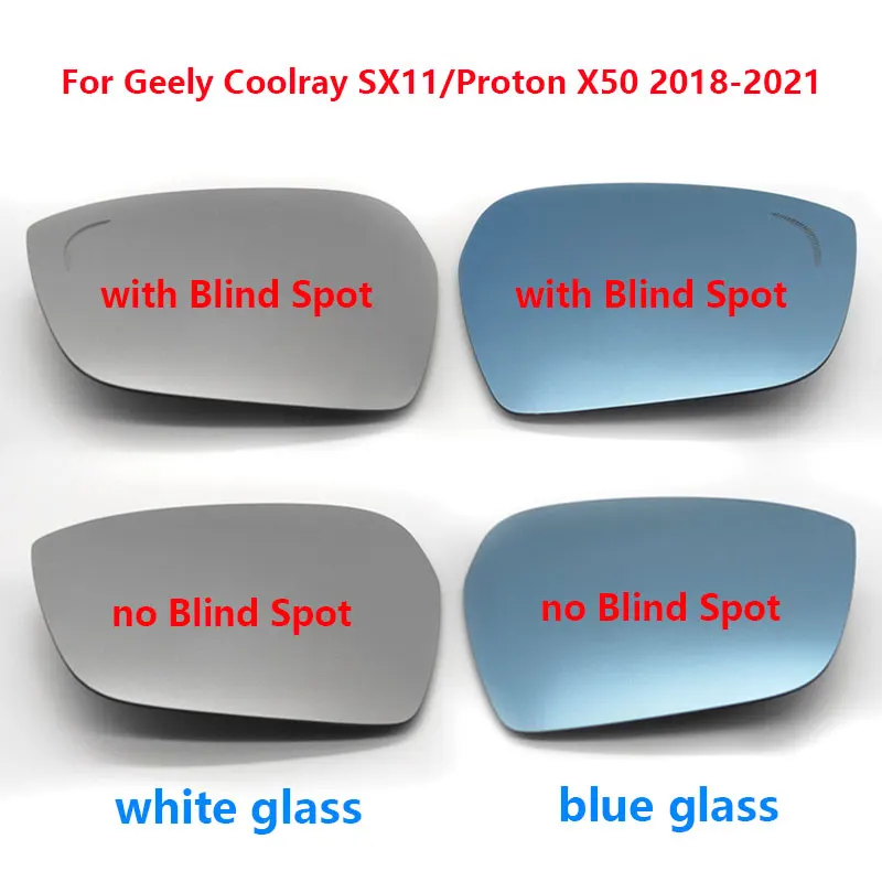 CarRearviewSideMirrorWhiteBlueGlassLensWithBlindSpotWarning