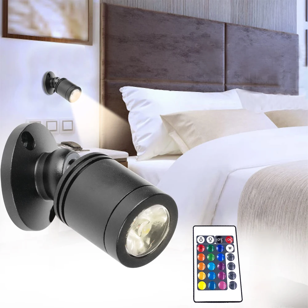 RGB Small LED Surface Mount Spotlight 1W/3W Mini LED Ceiling Showcase DownLight 360° Swivel With 5VUSB Switch And RGB Controller 2