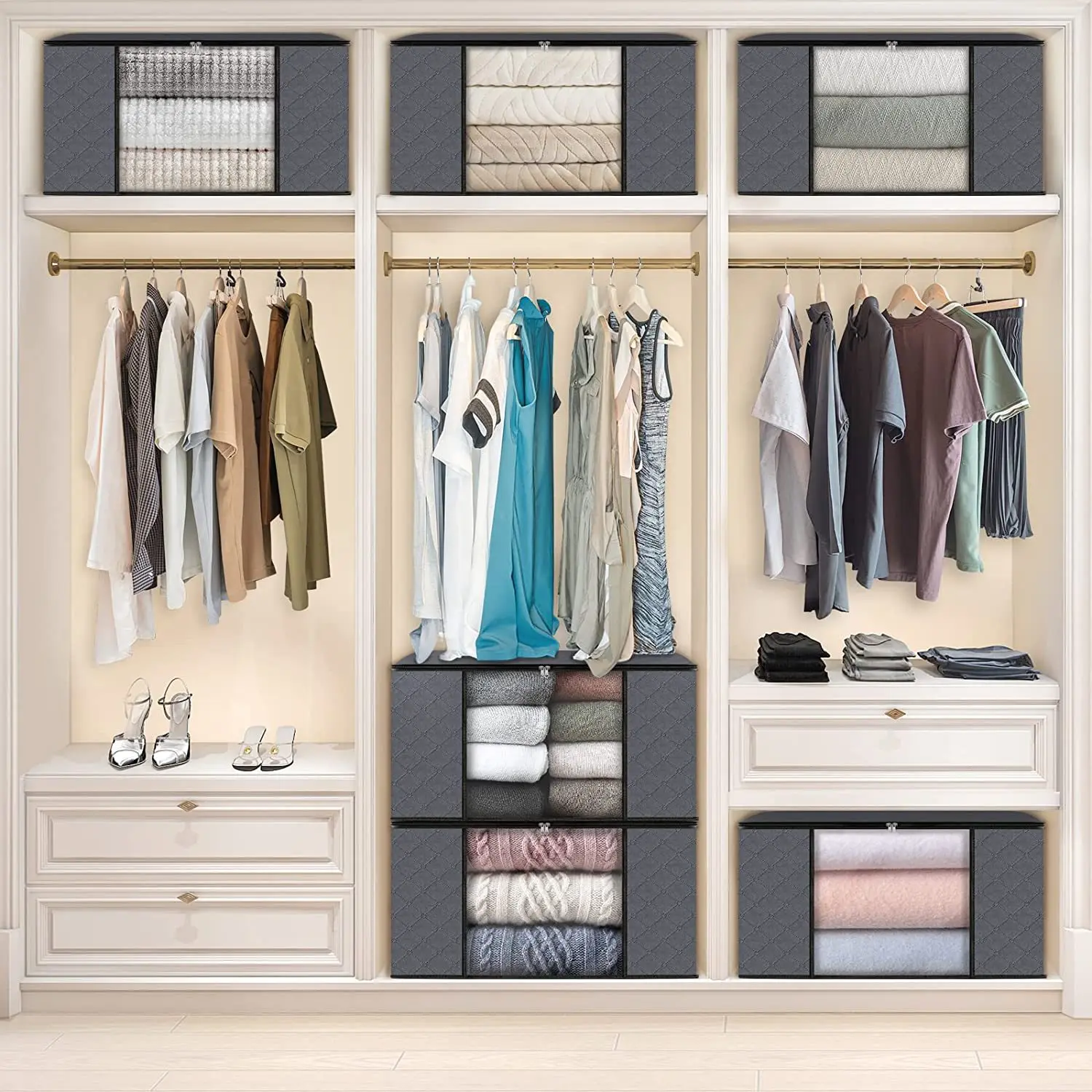 90L Large Storage Bags,Bins Foldable Closet Organizer Storage Containers with Durable Handles Thick Fabric for Clothing, Blanket 6