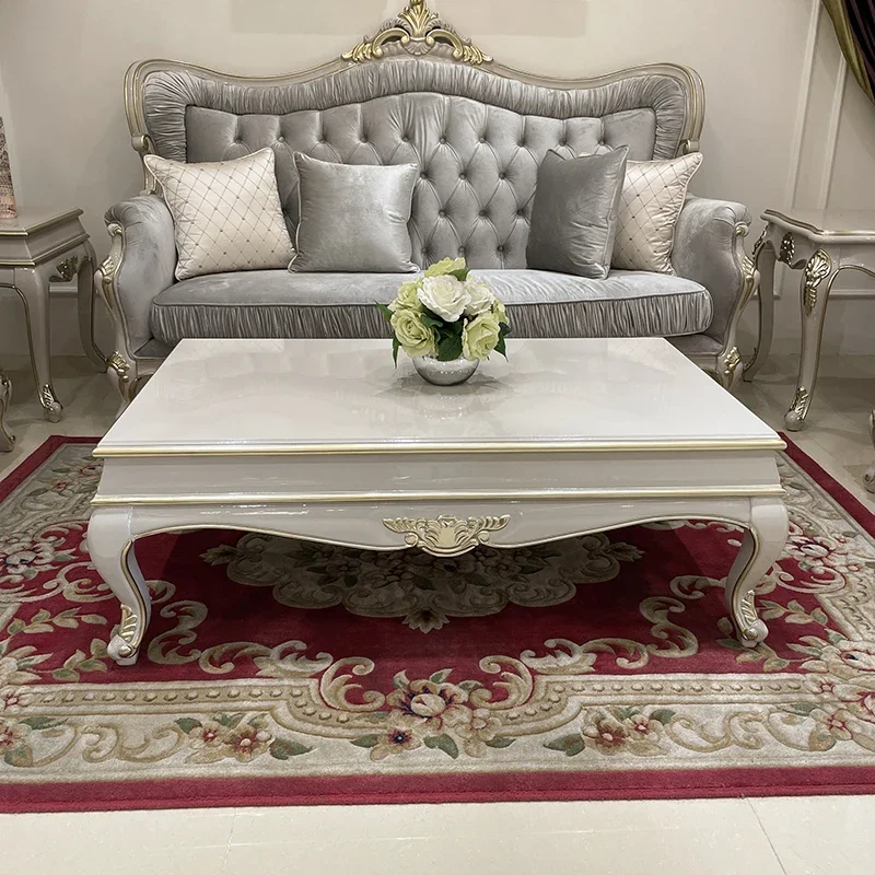 

European style solid wood large tea table tea table living room luxury rectangular tea table can be customized marble