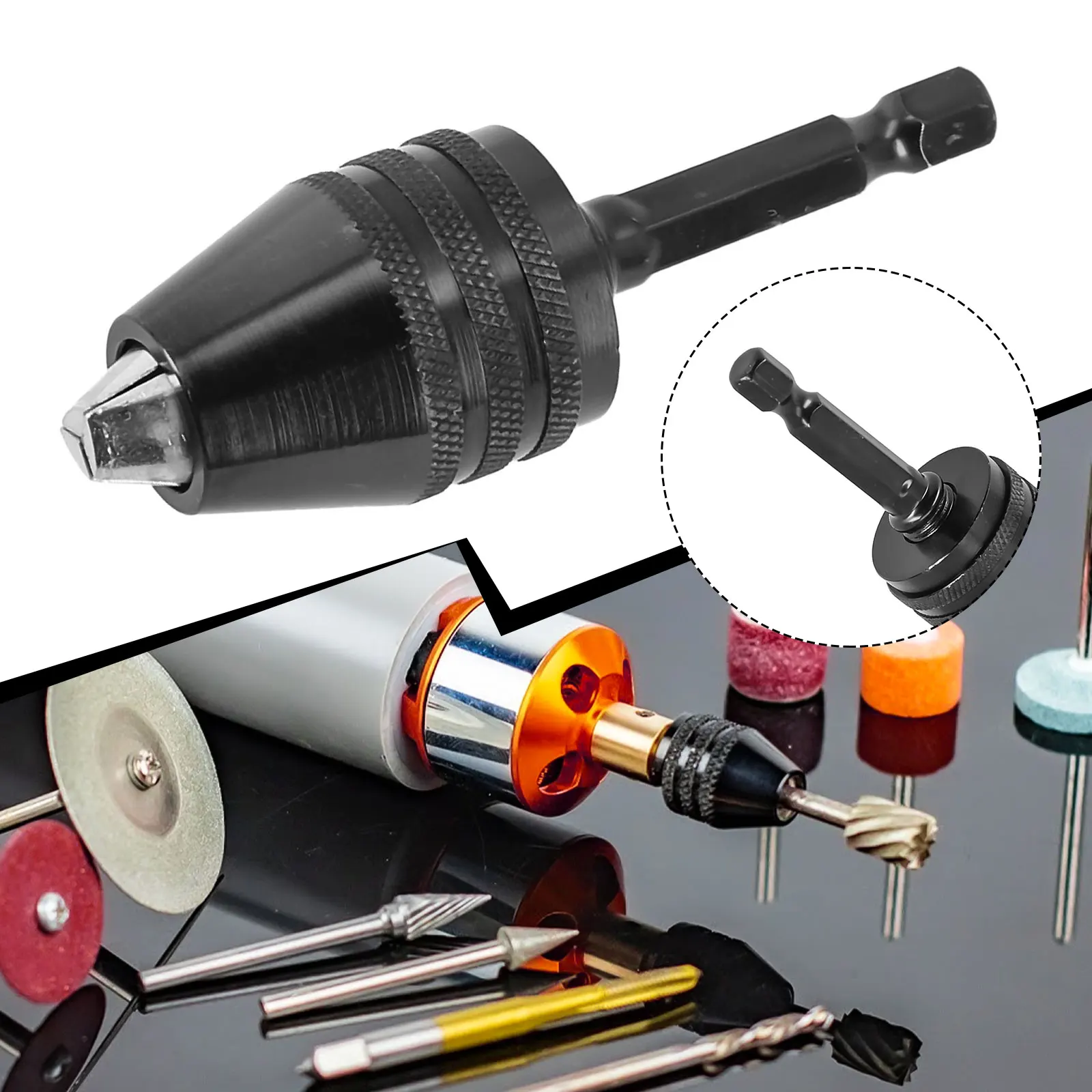 

1/4 In Hexagonal Shank Drill Chuck Three Jaw Self Centering Chuck Drill 0.6-8mm Home DIY Power Tool Replacement Accessories