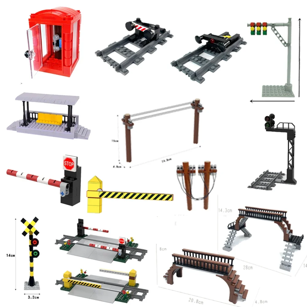 City Train Railway Building Blocks Set - Tracks, Station, and Buffer Stop Bricks Collection