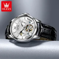 Montre mécanique automatique pour homme OLEVS 7103, montre squelette à volant haut de gamme, montre de luxe à phase de lune, montre-bracelet pour homme 2