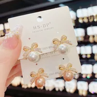 Sparkling Rhinestone Bow Pearl Stud Earrings Light Luxury Fashion Jewelry Women Gifts Wedding Birthday - Image 3
