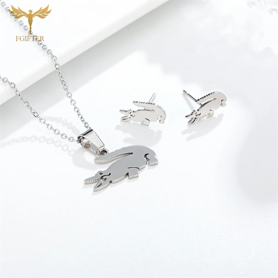 Gold Plated Sainless Steel Jewelry Sets For Women Crocodile Pendant Chain Necklace Stud Earrings Animal Design Party Gifts jewelry sets jewelry set women earrings chain necklace