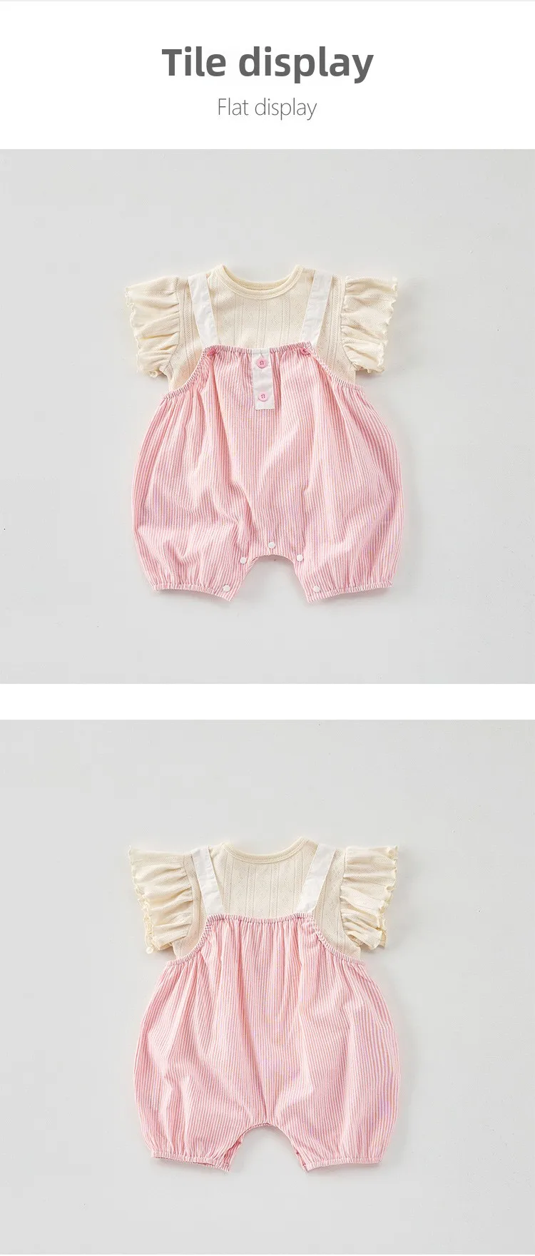 Description Picture 5 of itemSummer Infant and Toddler Set, Female Baby Thin Vertical Striped Strap Pants Minimally Stylish Cotton Top, T-shirt Two Piece Set