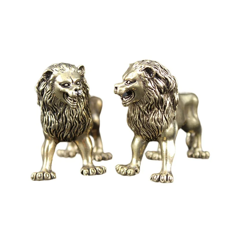 Elegant Brass Lion Statue Decorative Ornament