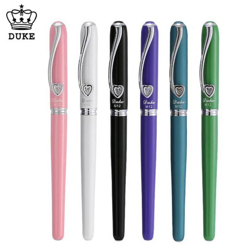 Duke M12 Metal Music Love Heart Clip Fountain Pen Medium Nib 0.5mm Silver Trim Office School Writing Gift Accessory hot sales 32 pages music notes stave writing drawing record paper notebook musician tool