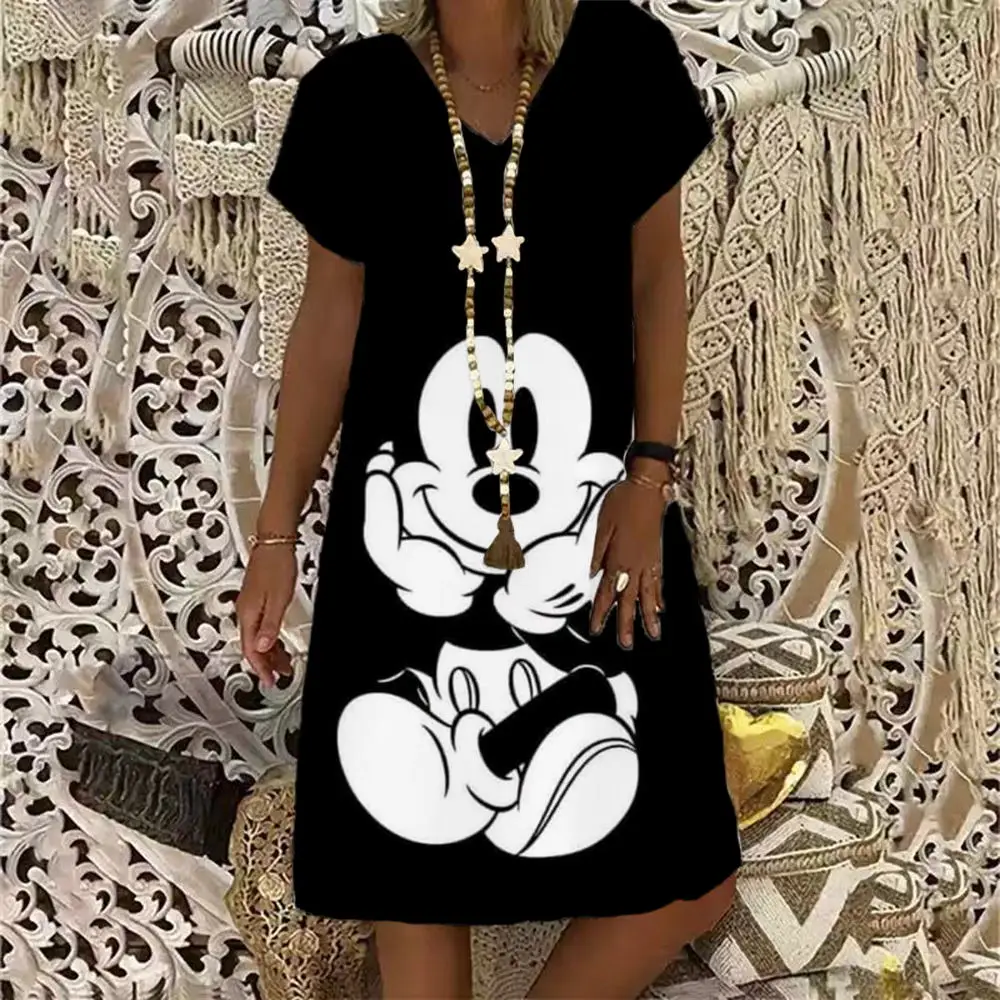 Robe Disney Minnie Mickey Mouse Pour Femmes, Sexy, Col En V, Manches