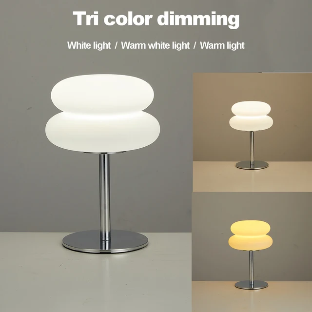 Bedroom bedside lamp creamy style table lamp USB plug tri color dimming living room study atmosphere light 1