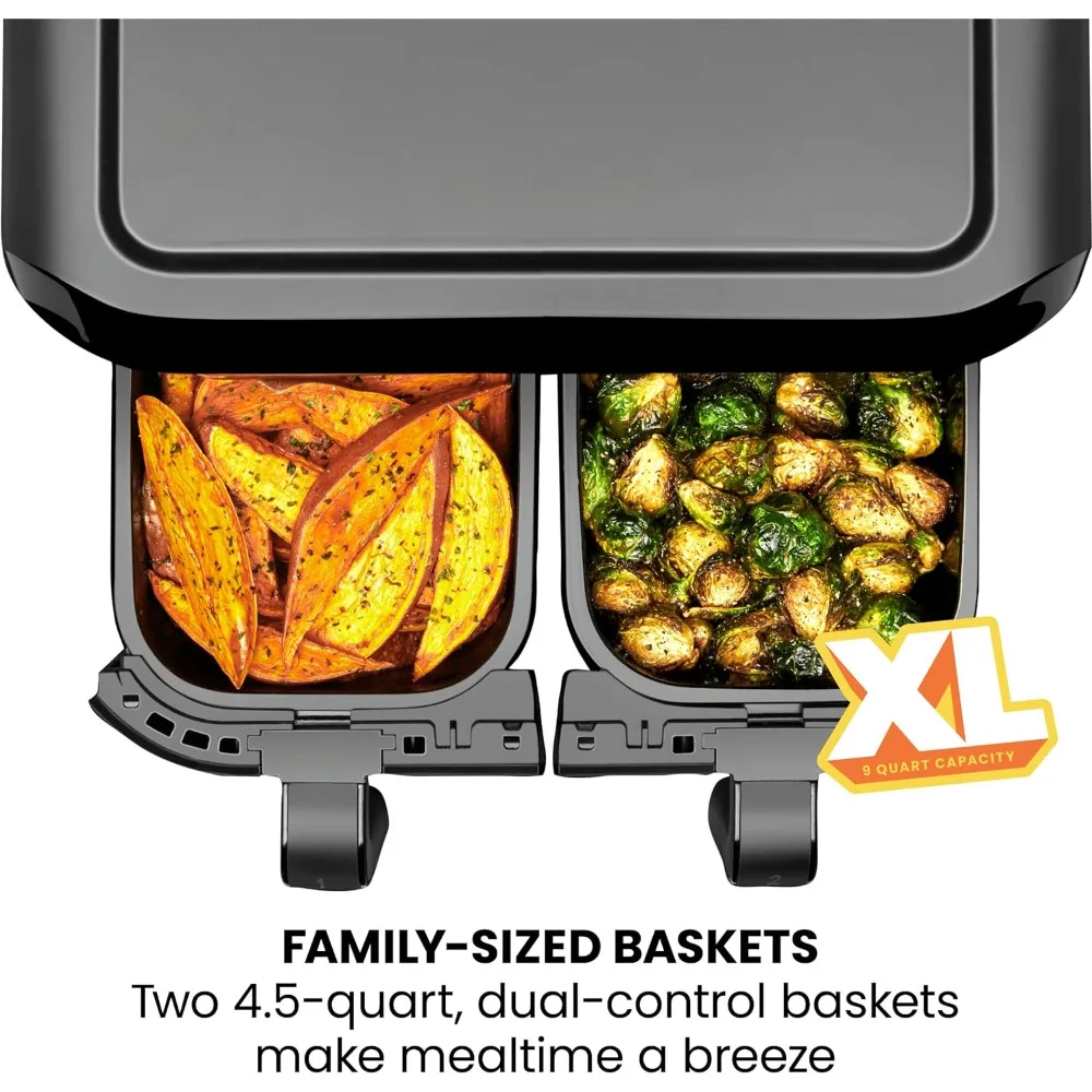 Dual Air Fryer, With Double Basket Capacity, One-Touch Digital Controls And Shake Reminder For The Perfect Crispy