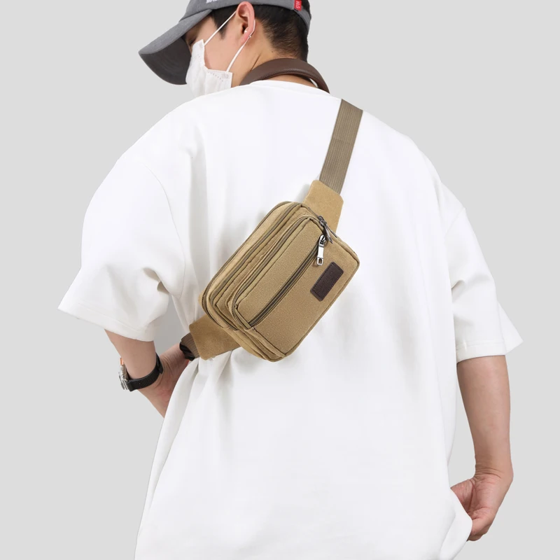 1 piece canvas waist bag with adjustable strap, light travel waist bag, large capacity, zipper closure, polyester lining - suita