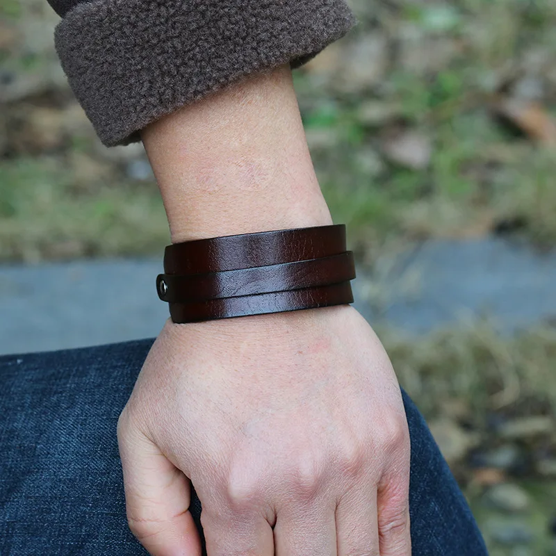 Leather Bracelet Men Jewelry Adjustable Wristband