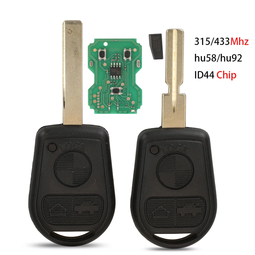 Car Remote Key 3 Buttons Car Remote Key Fob 315/433Mhz ID44 PCF7935 Chip For BMW Z3 E31 E32 E34 E36 E38 E39 E46 Z3i HU58/HU92