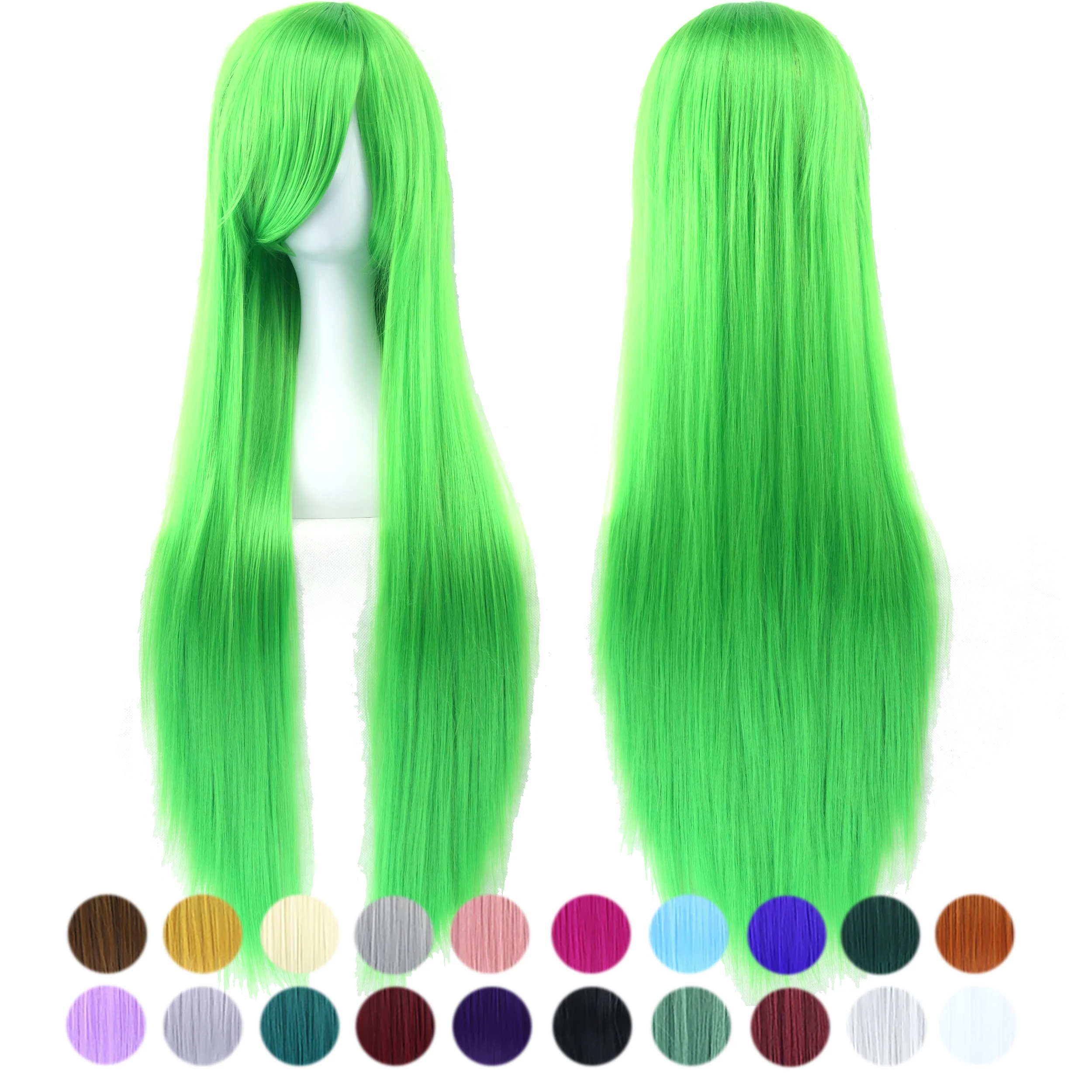 

Soowee 80cm Long Apple Green Straight Synthetic HairCosplay Wig with Bangs Halloween Costume Wigs for Women