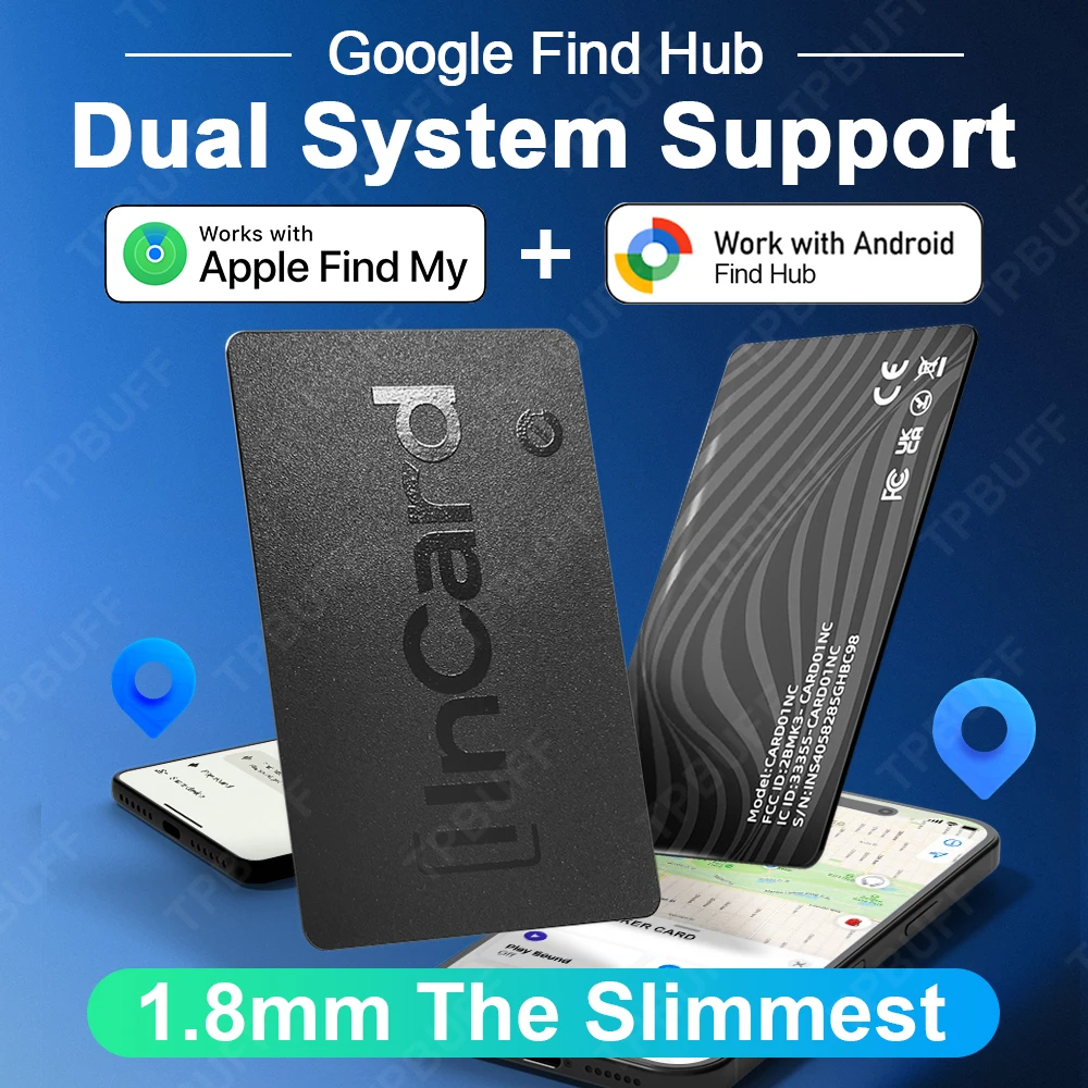 Wallet Tracking Card Ultra-thin GPS Location Smart Anti-loss Tag for Android Find My Bluetooth Device Long Battery Life Key Find