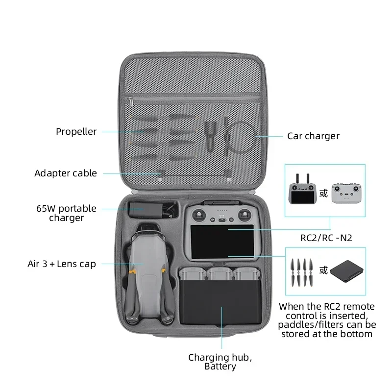 Sac de transport rigide pour drone DJI RC-N2/RC2, gris clair