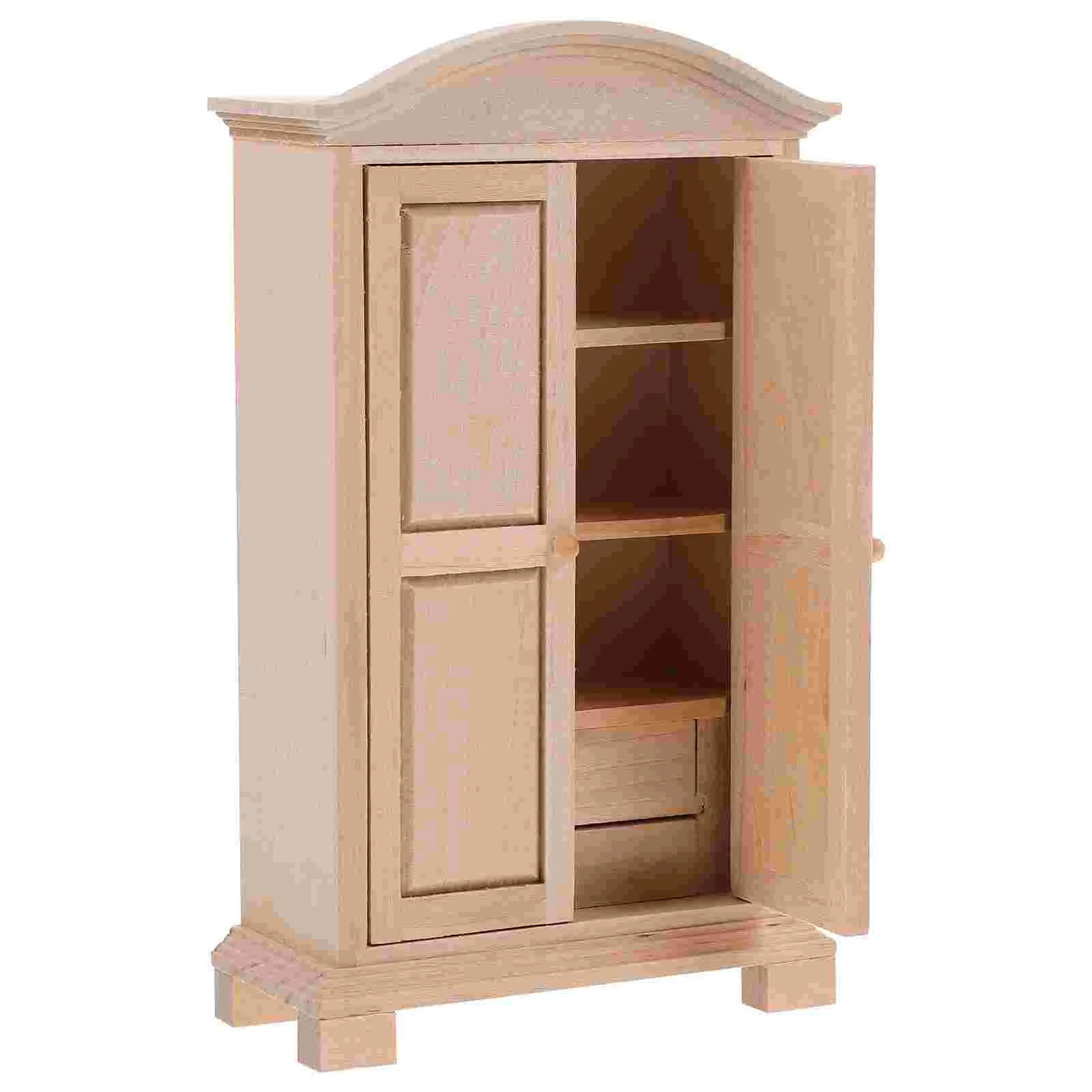 Miniature Wood Wardrobe for Dollhouse: 1:12 Scale Double Door Closet Furniture Model n scale nx70a flatbed freight train model set and blind box options