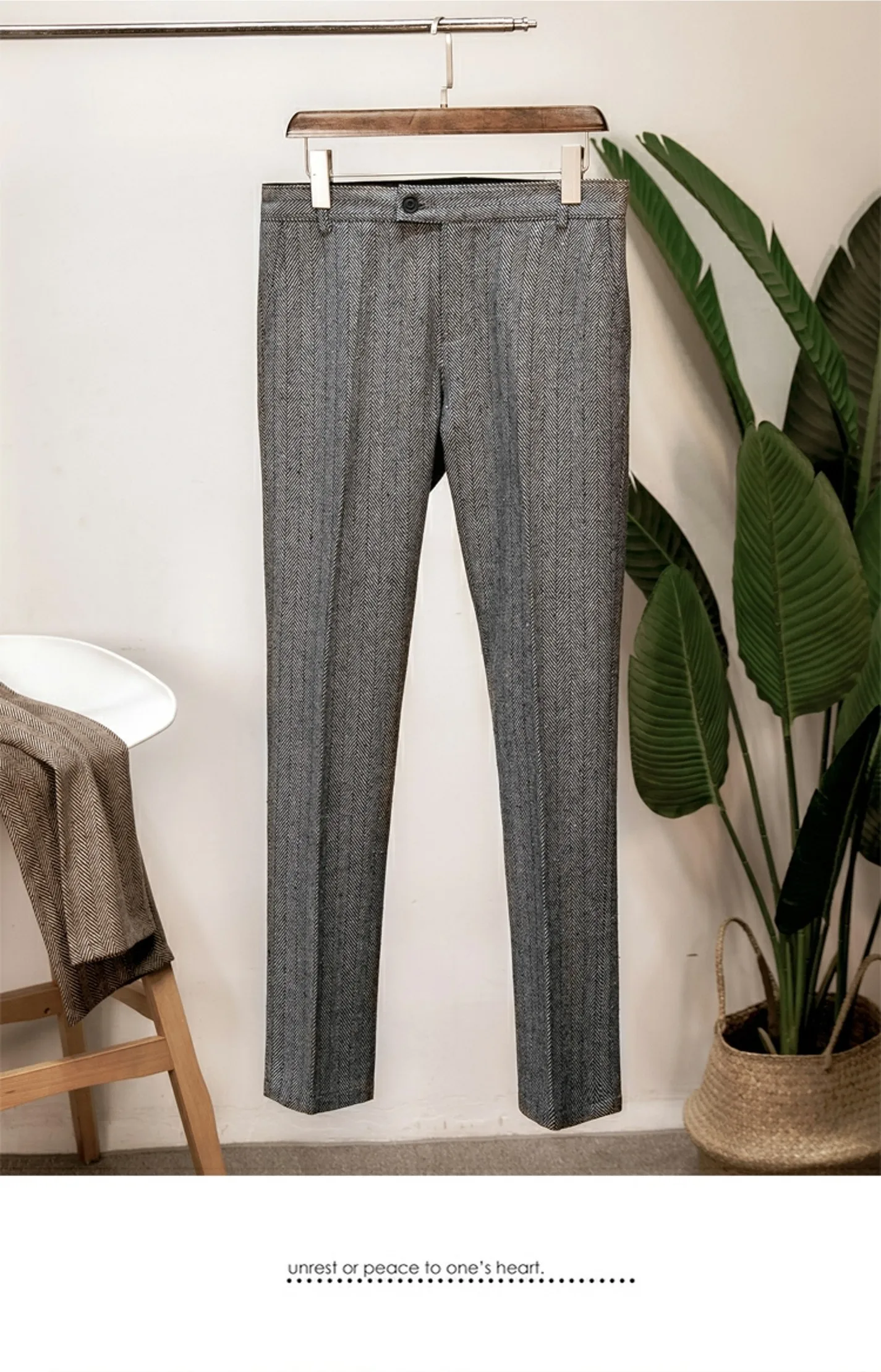Herbst und Winter britische Retro-Hose aus Woll-Tweed mit Fischgrätenmuster für Herren in großen Größen – Detail 7